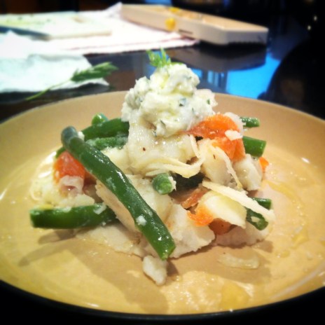 Green bean, potato, fennel salad with smoked ocean trout and whipped tarragon feta