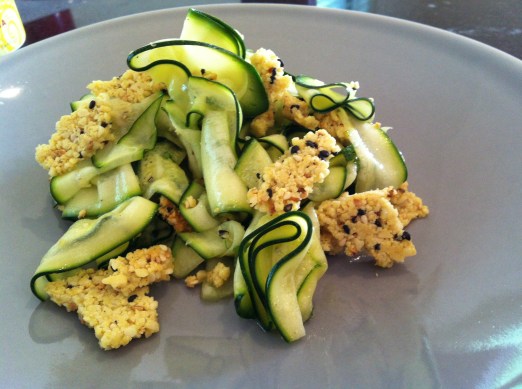Zucchini ribbon salad with almesan shards